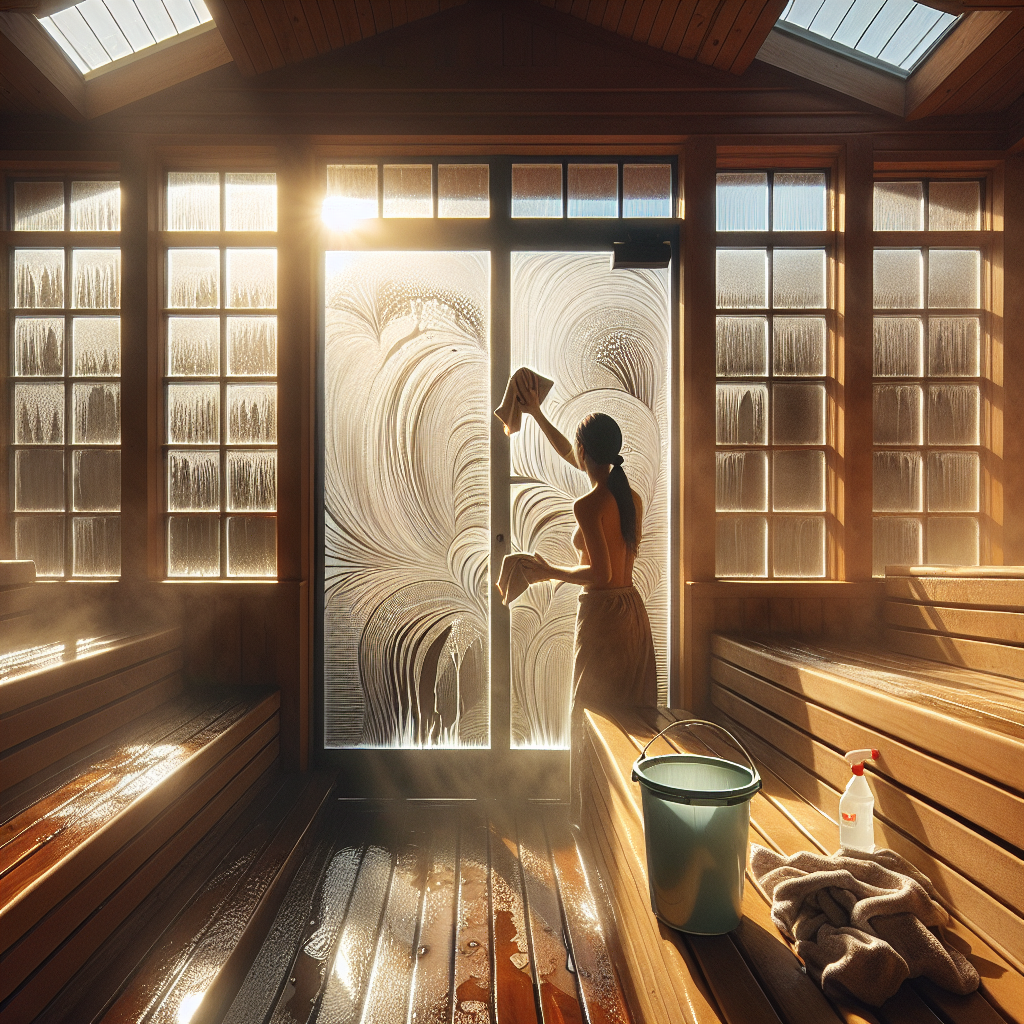 sauna cleaning tips, sauna maintenance, glass door cleaning, best way to clean glass doors, sauna care guide, homemade glass cleaner, glass door cleaning solutions, tips for clean sauna doors, steam room maintenance, sauna hygiene practices, deep cleaning saunas.